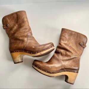 UGG Lynnea Women's Size 7 Shearling Studded Brown Leather Heel Boots